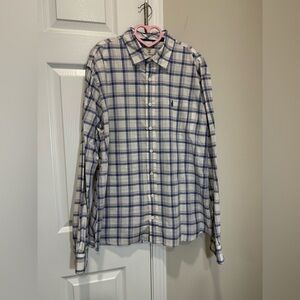 johnnie-O White and Blue Checkered Shirt Sz XL